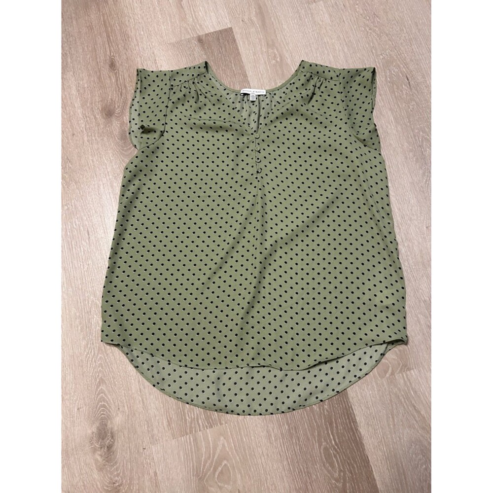 Maison d’Amélie Sage Black Polka Dot V Neck Button Top Blouse Sz Medium